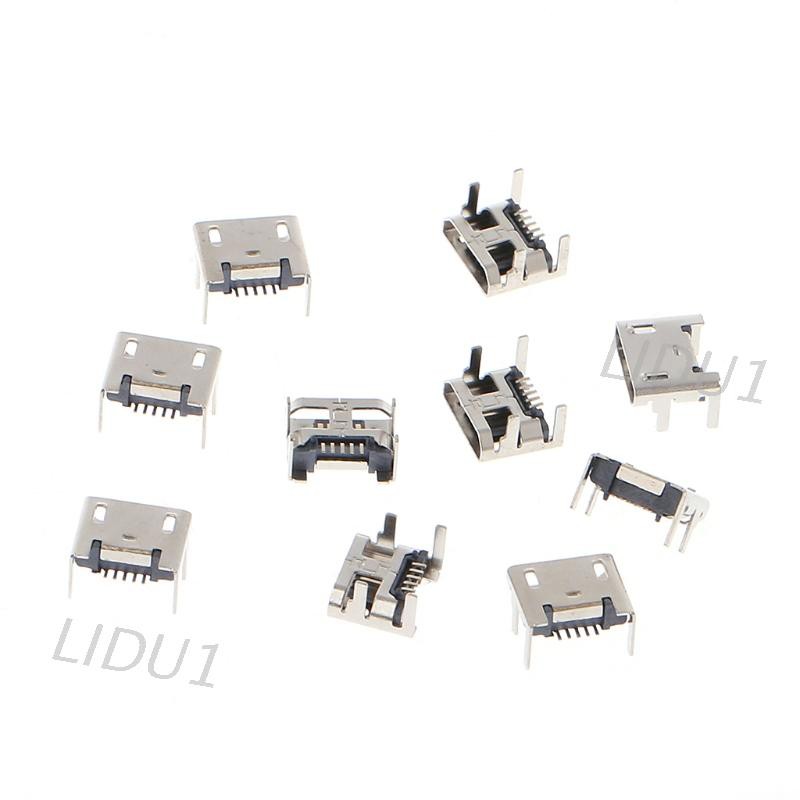 LIDU 10 Pcs Micro USB Type B 5 Pin Female Socket Connector SMD 4 Legs 90 Degree