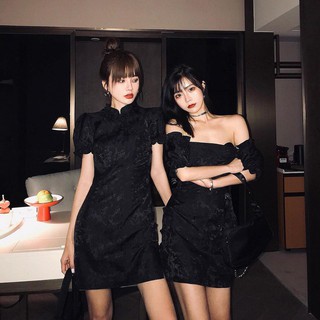 Sườn Xám, Váy Gấm Hoa Đen