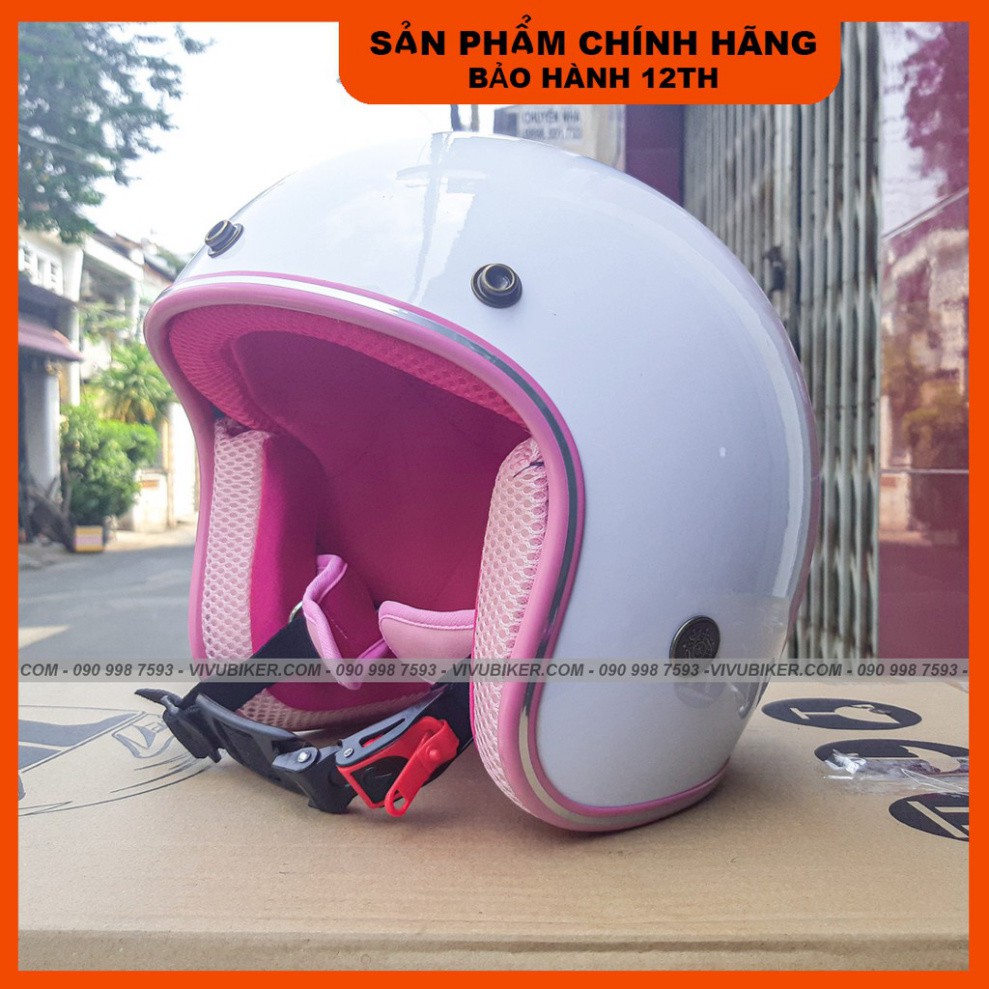 HOT-  Nón bảo hiểm 3/4 trắng lót cam chính hãng Ntmax - Mũ 3/4 trắng lót cam đi du lịch siêu dễ thương bảo hành 12th