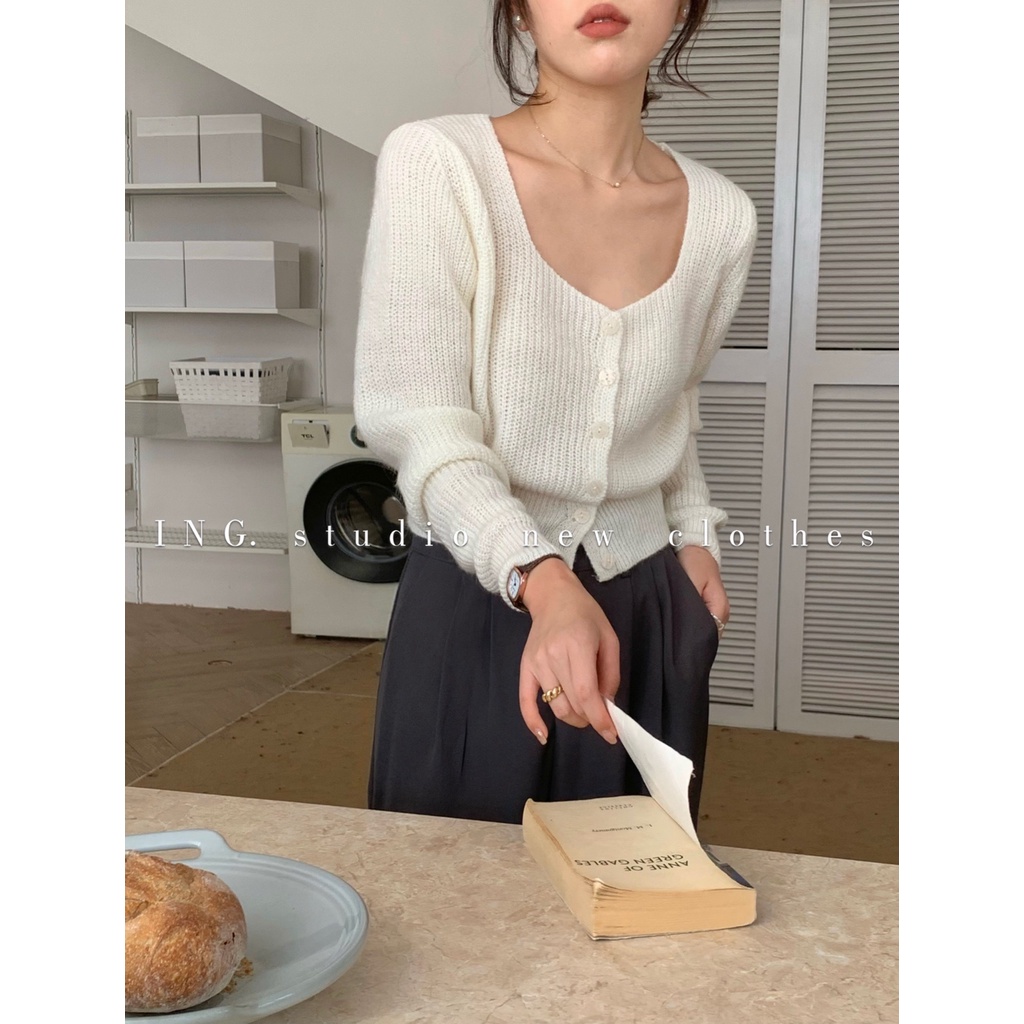 Áo Croptop Dệt Kim Tay Dài Cổ Vuông Màu Sắc Ngọt Ngào Thời Trang Mùa Thu Cho Nữ