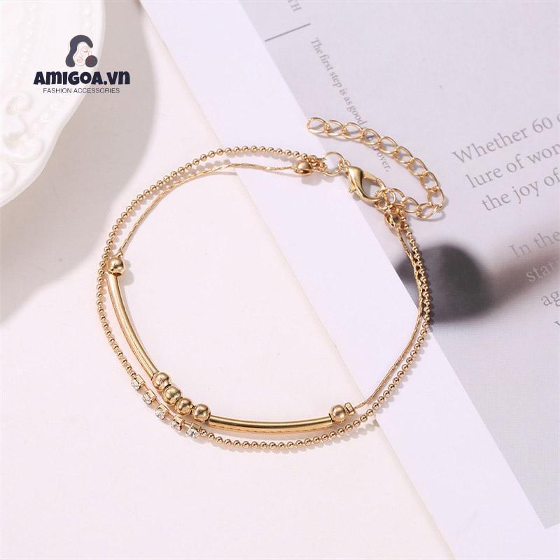 ✨✨Lắc Chân Hai Lớp Đính Hạt Kim Cương Sáng Tạo Thời Trang Cổ Điển Cho Nữ