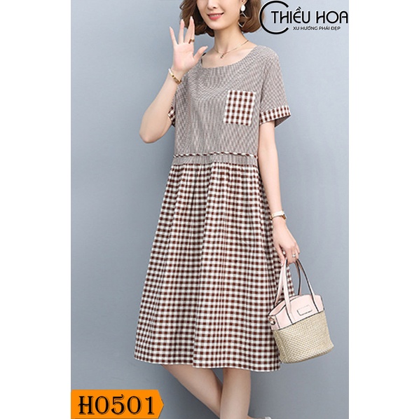 Đầm Trung Niên, thiết kế lịch sự, chất liệu cotton cao cấp Thương hiệu Thiều Hoa H0501