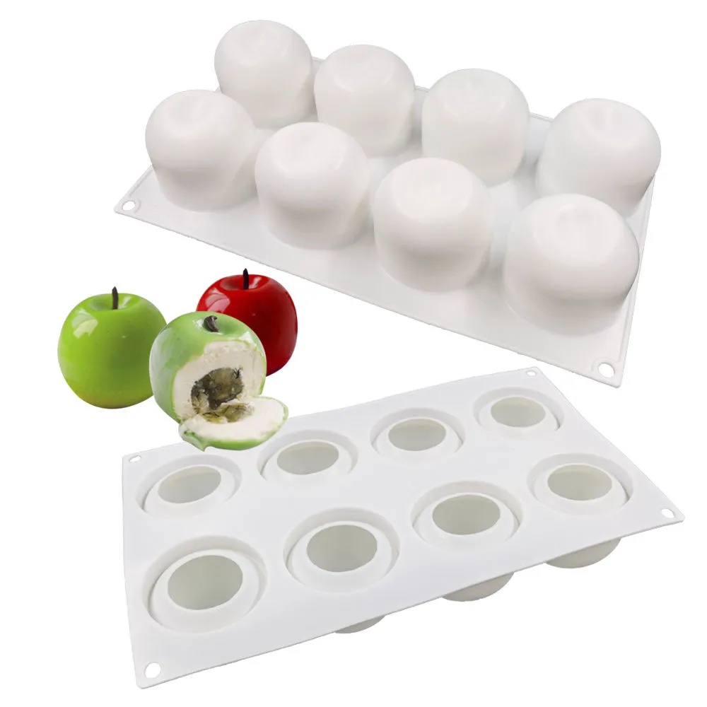 Khuôn Silicon Làm Bánh Mousse/Xà Phòng 8 Ngăn Hình Quả Táo