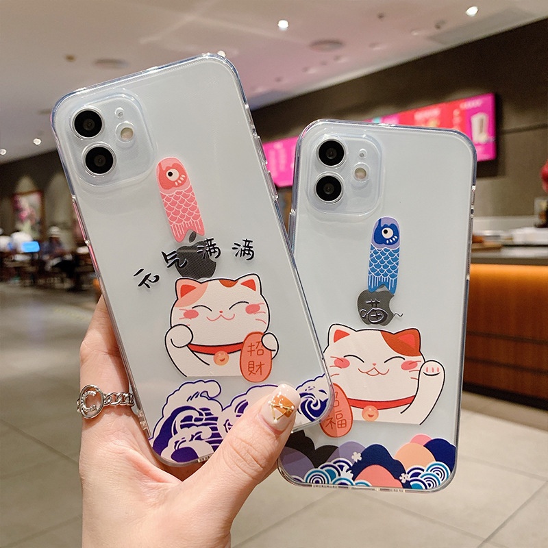 Ốp lưng iphone silicon trong suốt hình Mèo may mắn dành cho iphone 6 đến 13promax - T118 | BigBuy360 - bigbuy360.vn