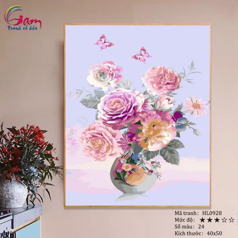 Tranh số hoá Gam hoa mẫu đơn căng khung 40x50cm HL0928