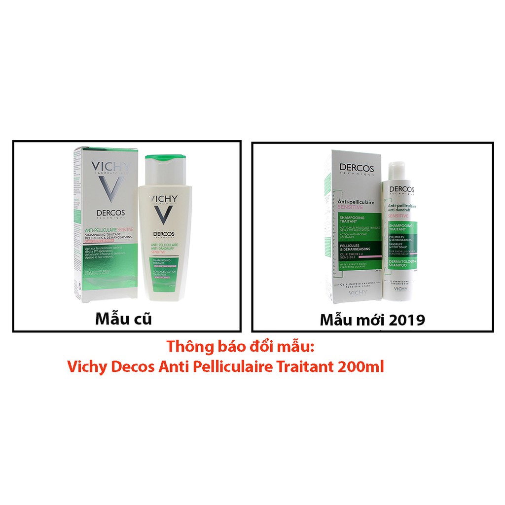 Dầu gội làm giảm gàu dành cho da đầu nhạy cảm Vichy Decos Anti Pelliculaire Traitant 200ml