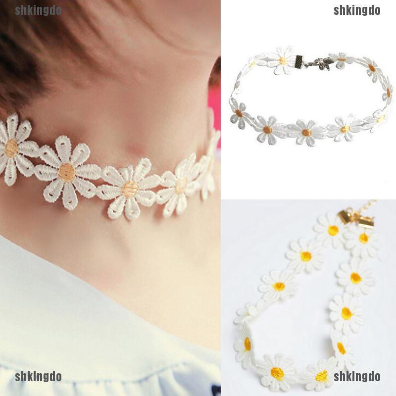 THINH Vòng Cổ Choker Đính Hoa Trắng Vàng Phong Cách Boho