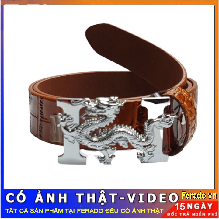 Dây lưng nam chữ H mặt rồng, thắt lưng da nam vân cá sấu