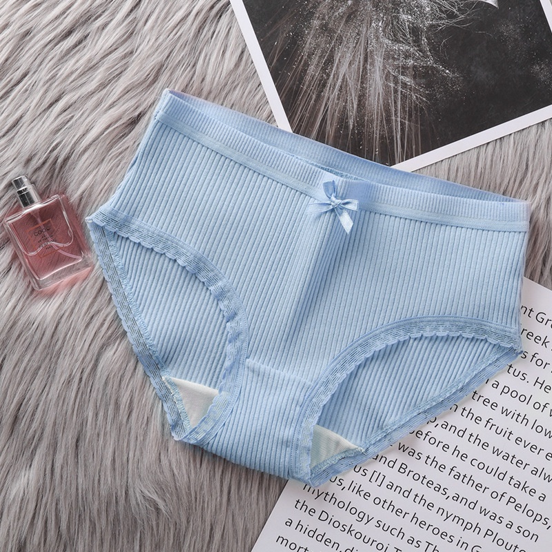 Quần lót nữ phối viền ren cotton gân tăm đính nơ Sumio_offical co dãn sexy nâng mông