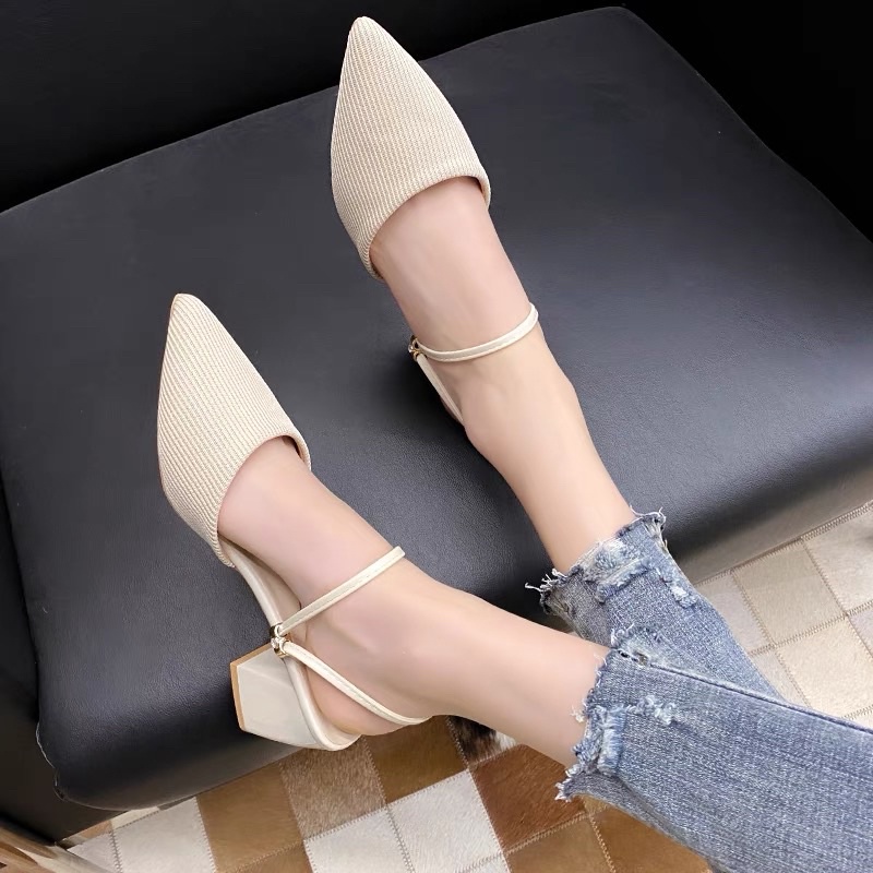 (HÀNG CÓ SẴN) 1800-1 Sandal gót vuông đi 2 kiểu mũi nhọn BIG SIZE 35-42