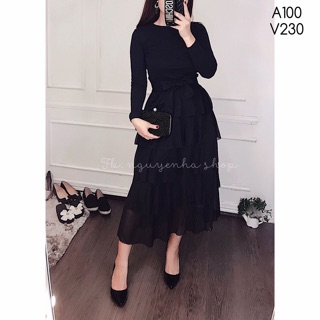 Chân váy tầng kèm ảnh thật