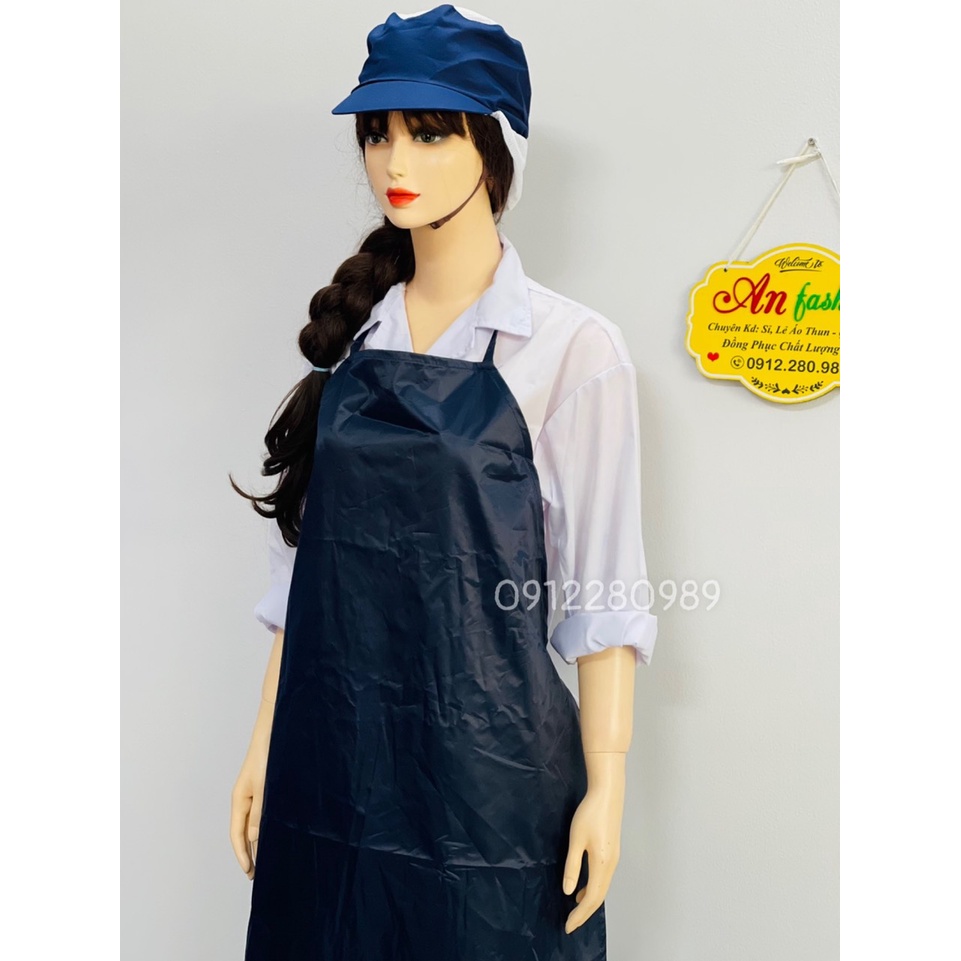 Tạp dề yếm chống thấm nước màu xanh đen, tạp dề thủy sản _ Hình chụp thật
