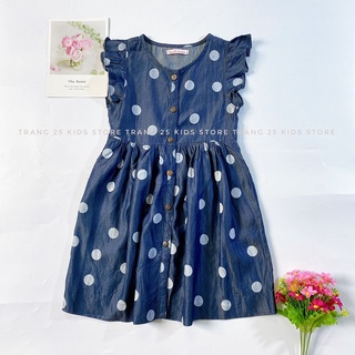 Đầm Jean Denim In Tràn Bé Gái , Váy Jean Cotton Denim cao cấp  AD025