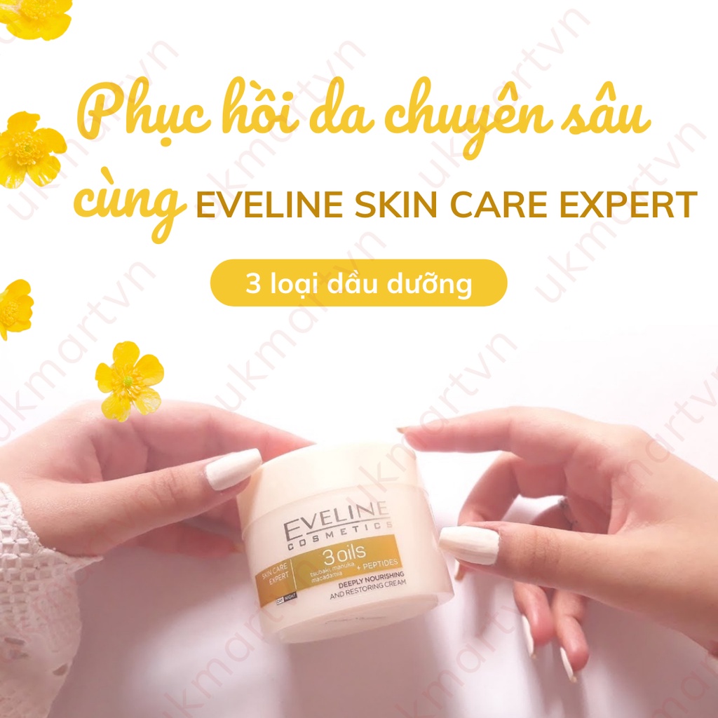 Kem Dưỡng Eveline Skin Care Expert 3 Oils + Peptides Chống Nhăn, Phục Hồi Da 50ml