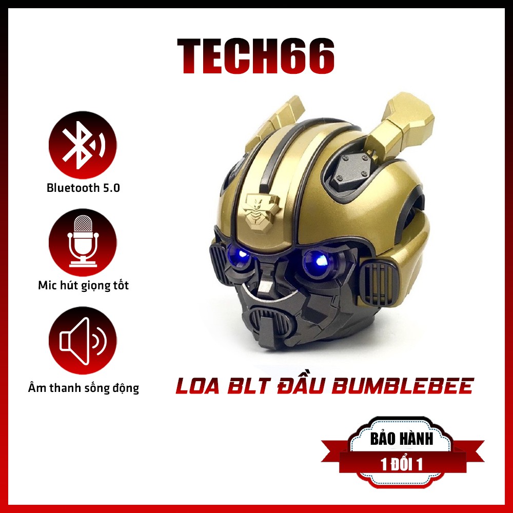 Loa bluetooth nghe nhạc đầu robot Bumblebee mắt đèn led xanh, âm thanh siêu bass sống động