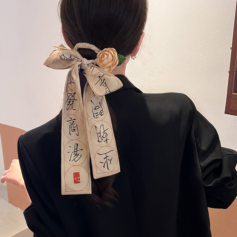 Kẹp Tóc Đính Nơ In Họa Tiết Hoa Phong Cách Truyền Thống Mới