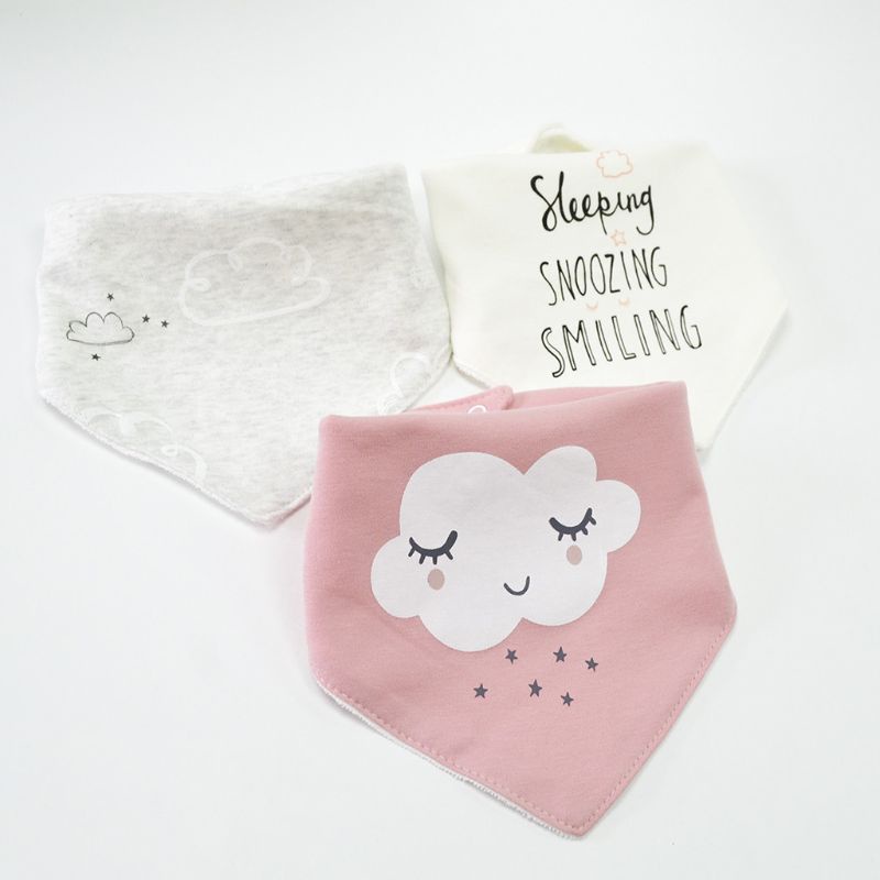 Set 3 Yếm Ăn Cotton Ba Lớp Hình Tam Giác Chống Nước Cho Bé Sơ Sinh