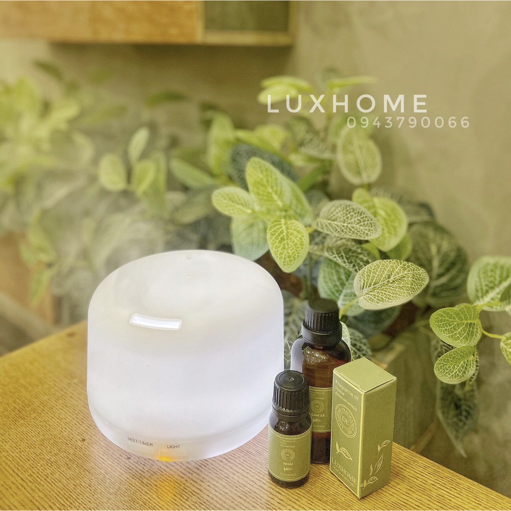 [BẢO HÀNH 1 NĂM] MÁY XÔNG TINH DẦU TRÒN TRẮNG 300ML LUXHOME TẶNG KÈM TINH DẦU