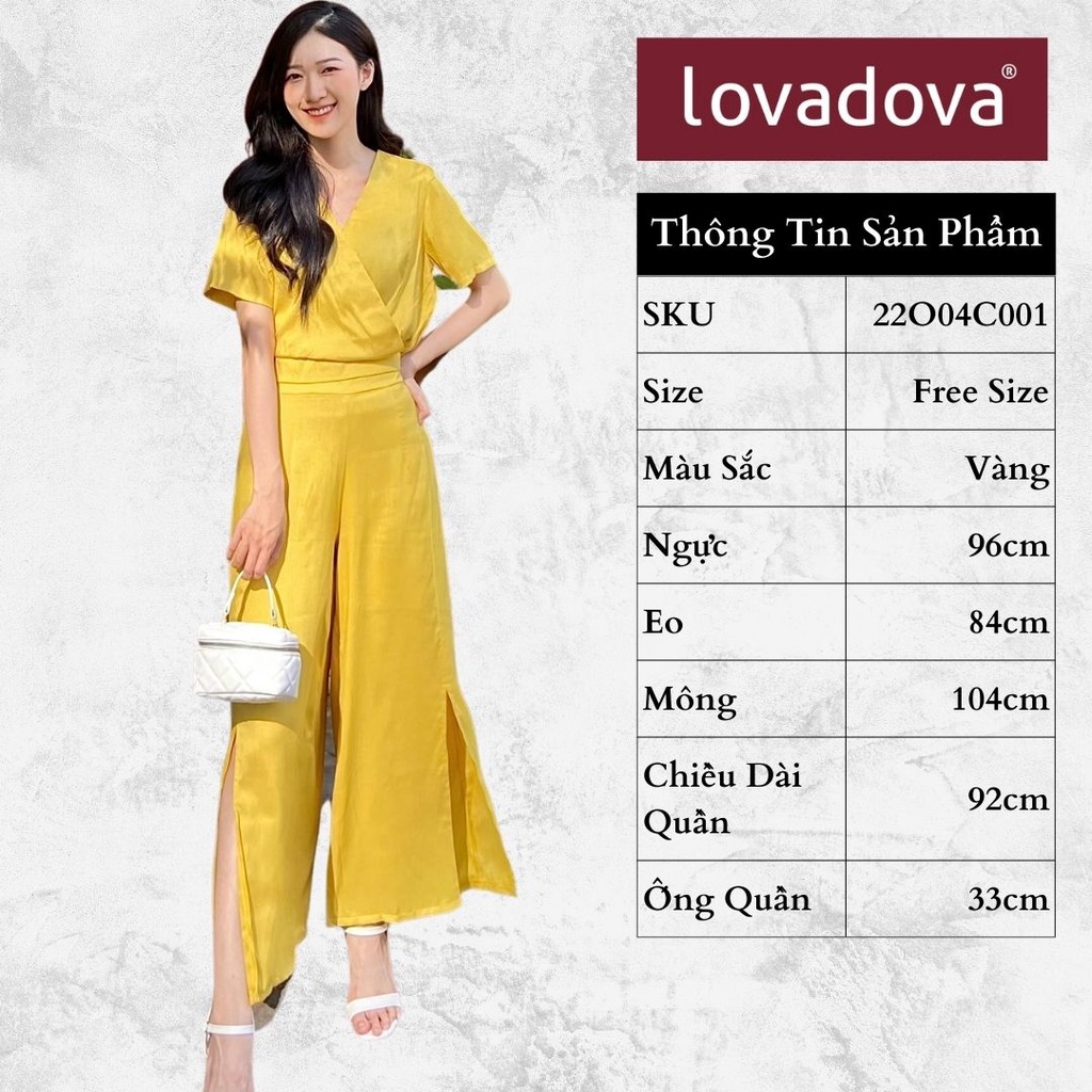 Set Đồ Nữ, Cách Điệu Ngực Đắp Chéo, Quần Xẻ Tà, Màu Vàng / Hồng - Lovadova 22O04C001