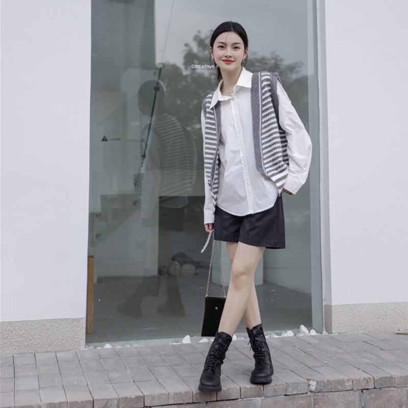 Áo Len Không Tay Họa Tiết Sọc Ngang Thời Trang Cho Nữ