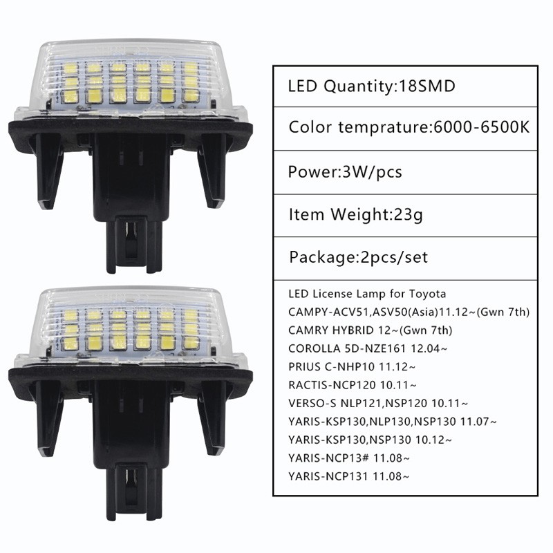Set 2 đèn LED LYMOYO 12V gắn biển số xe hơi Toyota / Camry / Corolla / Yaris