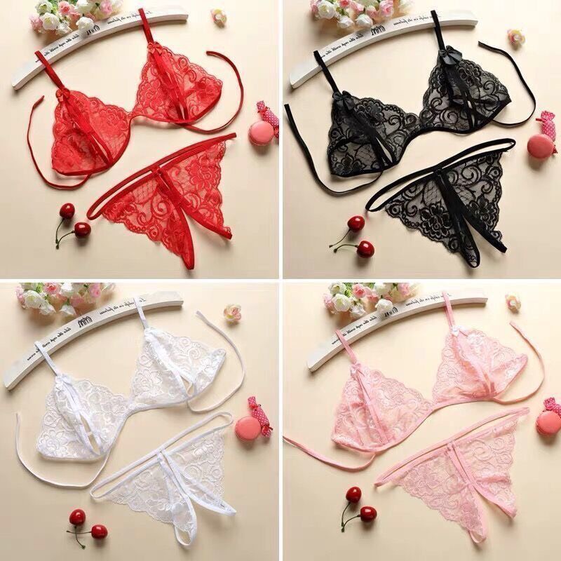 Bộ Đồ Lót Ren Lọt Khe Gợi Cảm Sexy Quần Không Đũng 10k