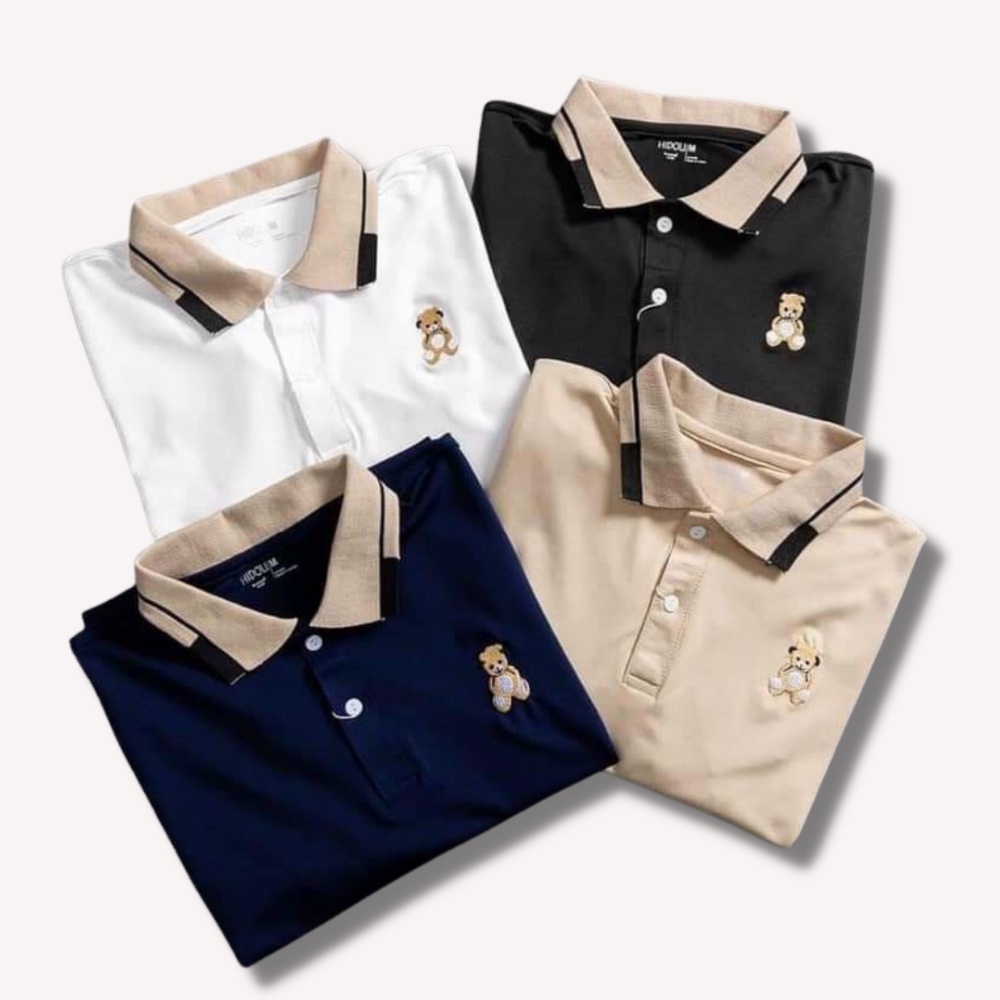 Áo thun polo nam thêu hình gấu chất cotton cá sấu thông thoáng ARU SHOP