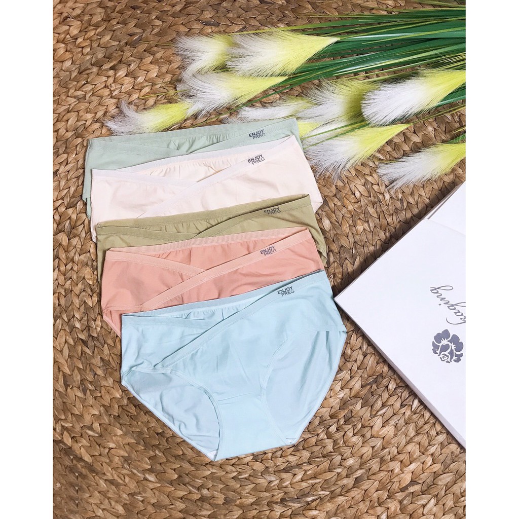 SET 5 quần lót bà bầu cotton kháng khuẩn cho bà bầu và sau sinh cạp chéo thấp thoáng khí trong thời kỳ mang thai