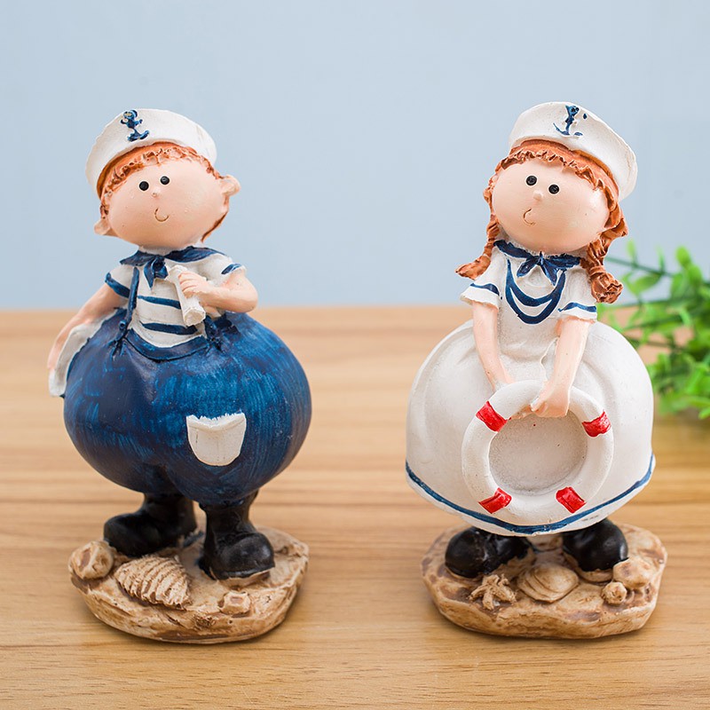 Set 2 búp bê hải quân mông to trang trí - Decor đồ trang trí theo phong cách biển Địa Trung Hải