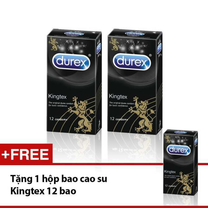 [Quà tặng miễn phí]Bộ 2 hộp Bao cao su Durex Kingtex 12s + Tặng 1 hộp cùng loại