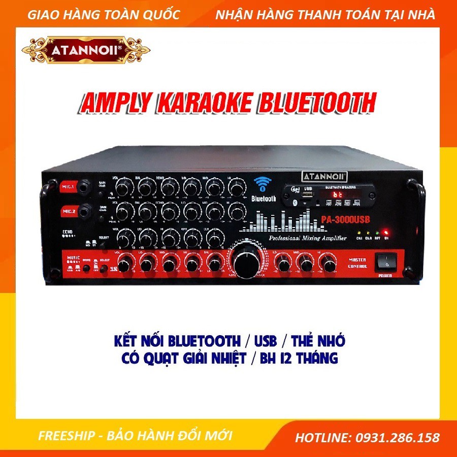 Amply karaoke Bluetooth ATANNOII PA - 3000USB - Ampli 12 sò lớn Toshiba Japan - nút nhôm - quạt tản nhiệt