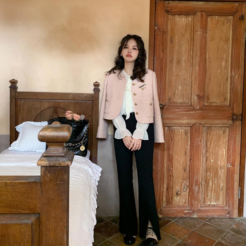 Áo Khoác Len Pha Dáng Ngắn Phong Cách Hàn Quốc Thời Trang Xuân Thu Mới 2022