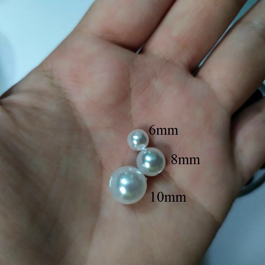 25gr hạt bẹt, ngọc trai giả/ nhựa 3 màu trắng, kem, đen size 6-8-10 ly