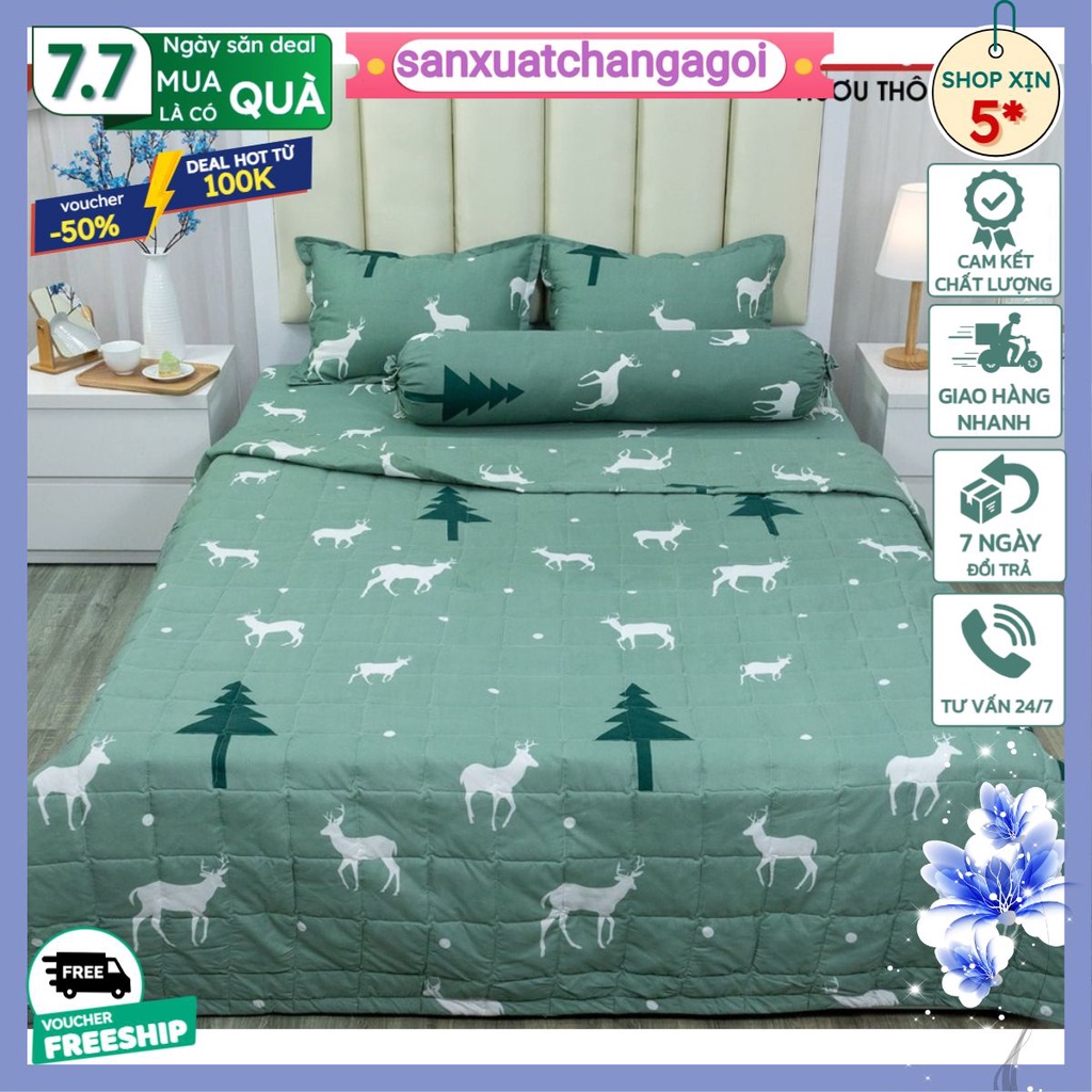 Bộ ga gối,ga trải giường poly 1m2,1m4,1m5,1m6,1m8, ga giường kèm 2 vỏ gối nằm,mẫu cây thông xanh