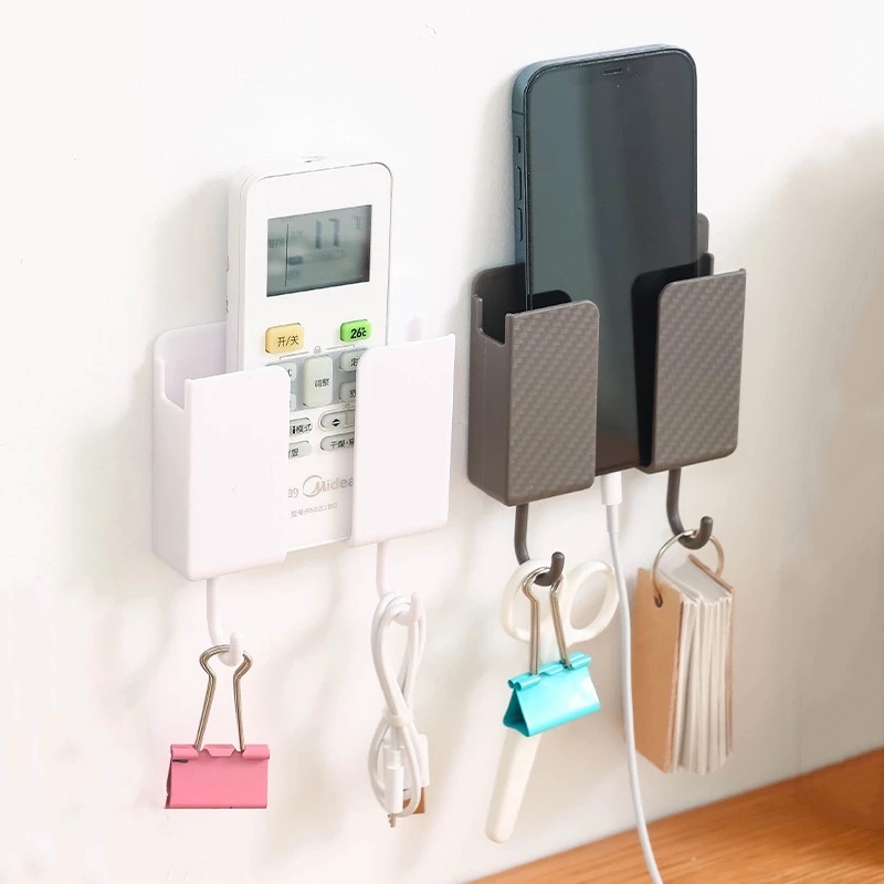 1 Giá Đỡ Nhựa Gắn Tường Kèm 2 Móc Treo Điện Thoại Điều Khiển Từ Xa