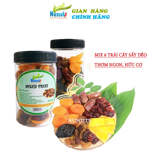 Mix trái cây sấy dẻo 6 loại ( mơ sấy dẻo, chà là khô nguyên cành, nho khô , xoài sấy dẻo, nam việt quất sấy) Nunut