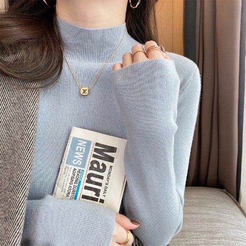 Áo sweater nữ tay dài cổ cao màu xám/trắng/đen/vàng phong cách Hàn Quốc dễ phối | BigBuy360 - bigbuy360.vn