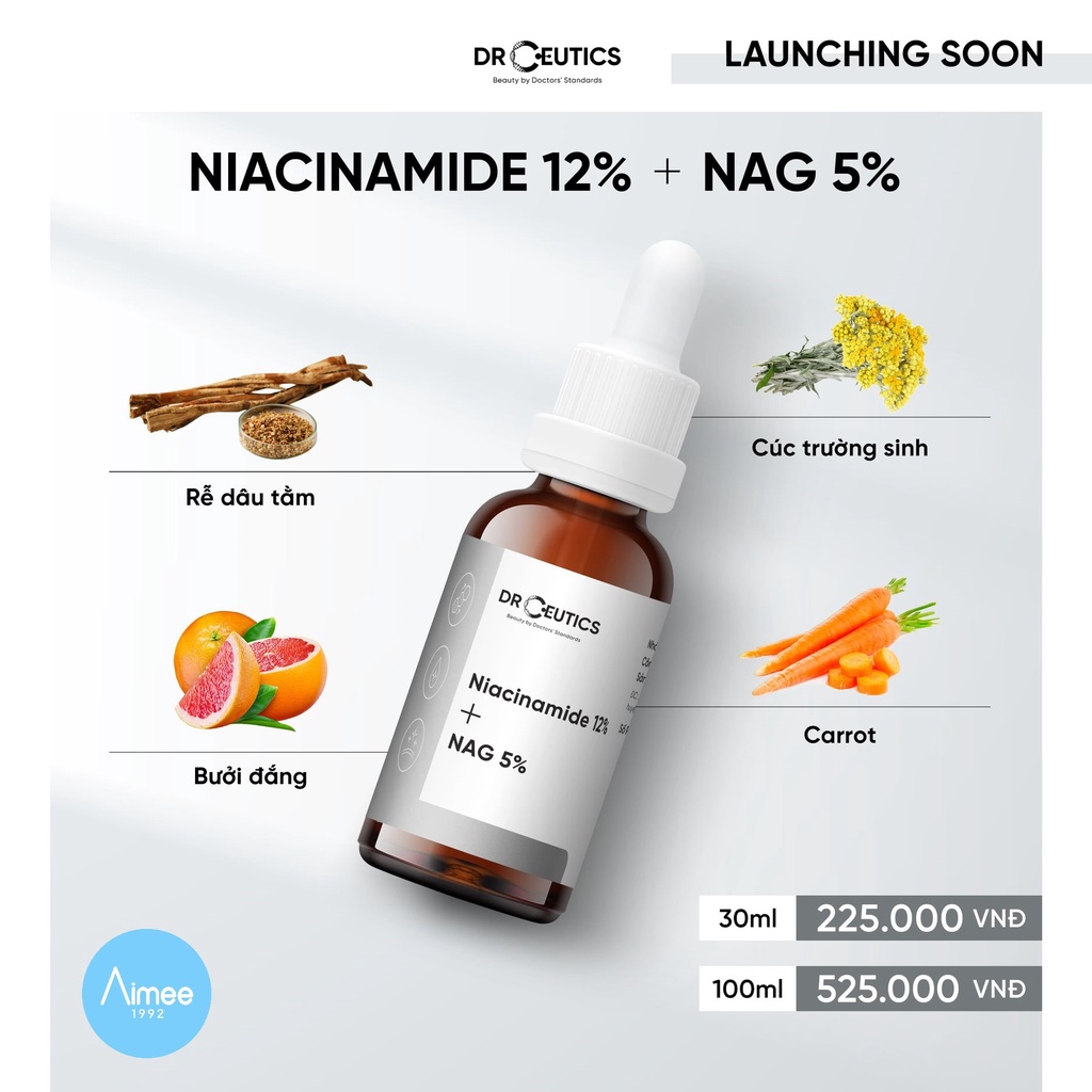Serum B3 Niacinamide 12% + NAG 5%  DrCeutics Giảm Thâm Sáng Da Kiềm Dầu 30ml [Aimee1992]