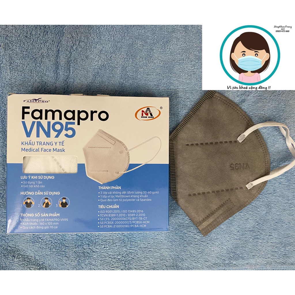 Khẩu Trang Y tế FAMAPRO VN95,Công ty Nam Anh,Chuẩn Farmacity,Tương đương với chuẩn chống bụi N95 hoặc KN95 trên thế giới