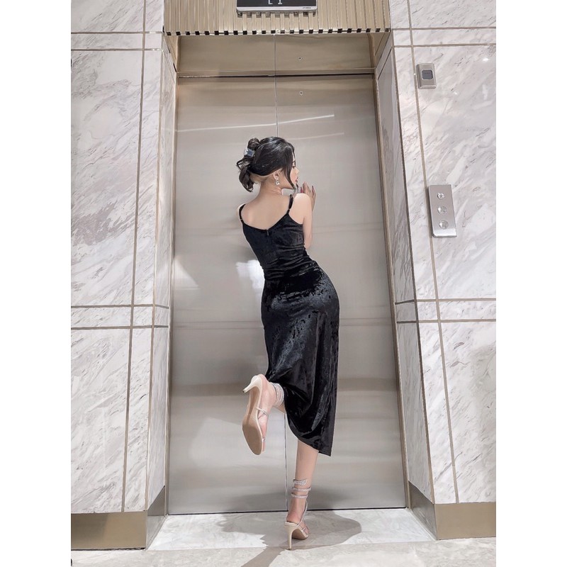 Đầm maxi xẻ tà velvet Yoona