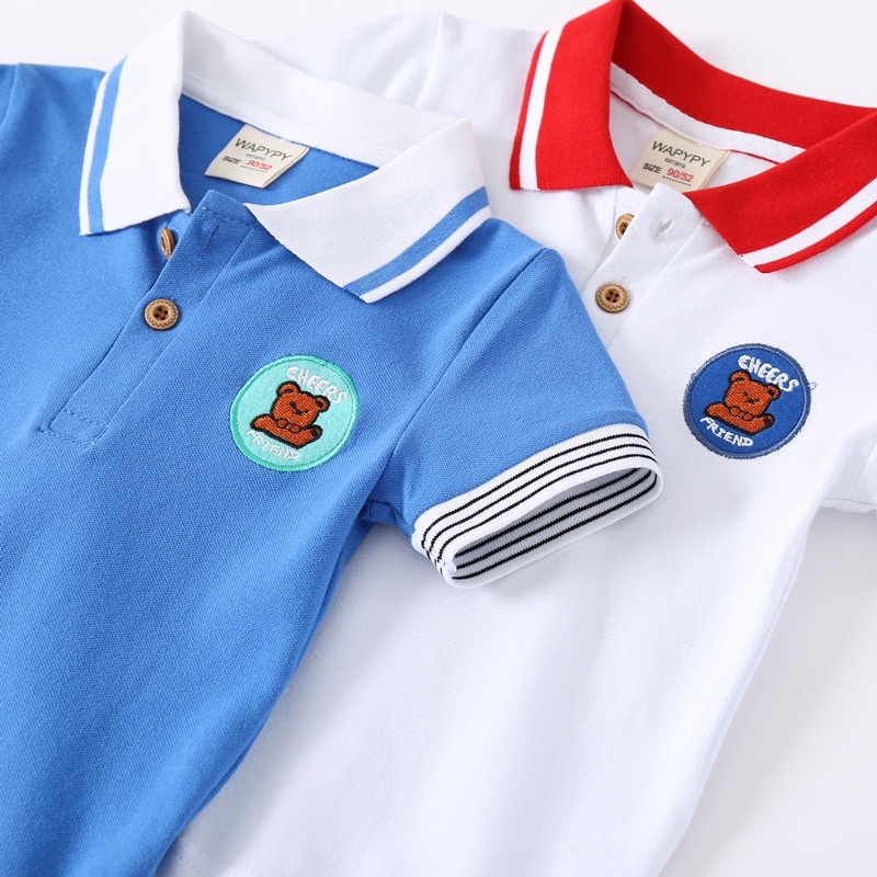 Áo Polo WAPYPY, áo cộc tay bé trai có cổ hoạ tiết thêu gấu ngộ nghĩnh (PL2176)