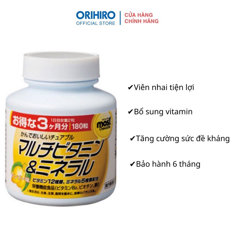 Viên nhai bổ sung Vitamin và khoáng chất Orihiro Most Chewable 180 viên