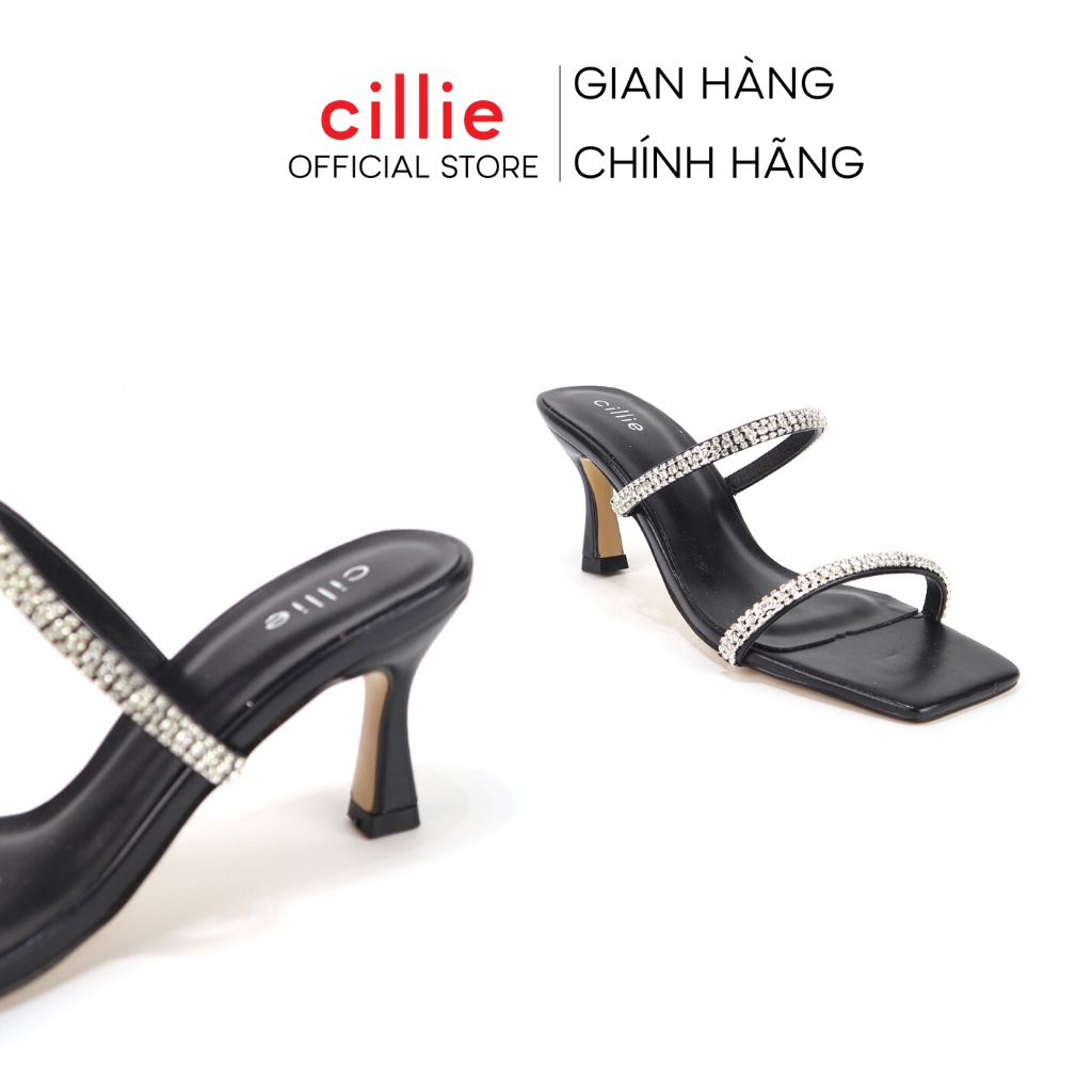 Guốc nữ quai mảnh đính đá sang trọng gót nhọn thanh lịch cao 7cm đi tiệc dạo phố Cillie 1018