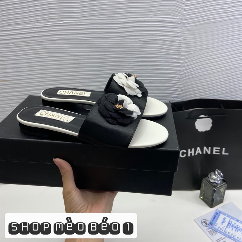 Dép cn hoa trà quai ngang đế bằng fullbox