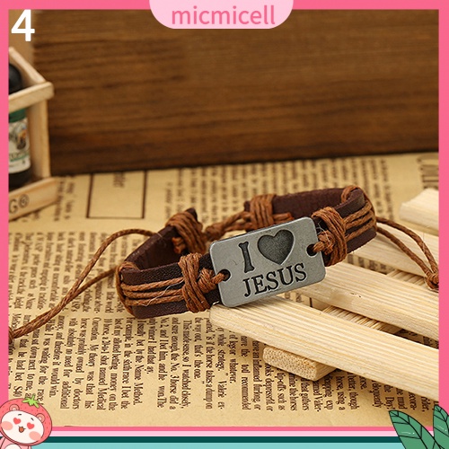 Vòng Tay Giả Da Phối Mặt Hợp Kim Khắc Chữ I Love Jesus Thời Trang Cho Nam Và Nữ