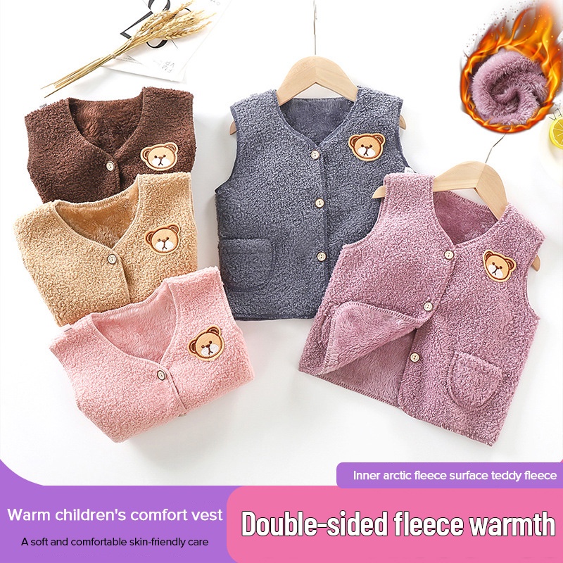 Thời trang thu đông ấm áp áo khoác lông cừu trẻ em trai và gái áo khoác vest sang trọng áo khoác thoải mái