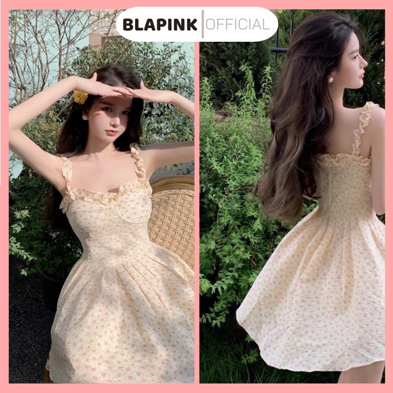 Váy Xoè Hoa Nhí Xếp Li Blapink Xinh Xắn Hai Dây Bèo Cúp Ngực - LiLy T232