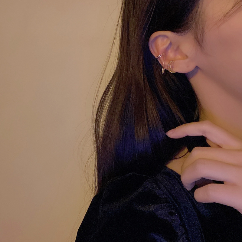 Bông Tai Kẹp Đính Đá Thời Trang Phong Cách hip hop Hàn Quốc