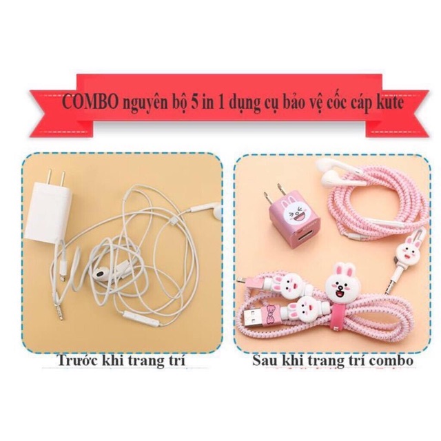 Bộ Combo Quấn Cáp Sạc Tai Nghe Hình Thú Chống Gãy Cáp Sạc