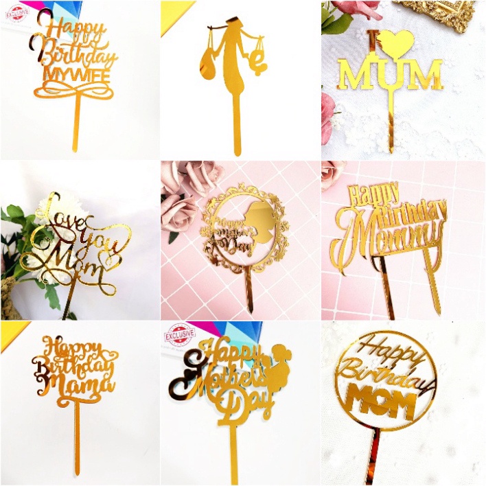 thẻ cắm bánh kem [FREESHIP❤️] set 10 thẻ meka MẸ tráng gương